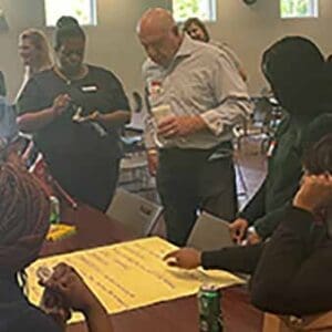 CoreValGrp Staff and Board President Doug Hall collaborate to define values.