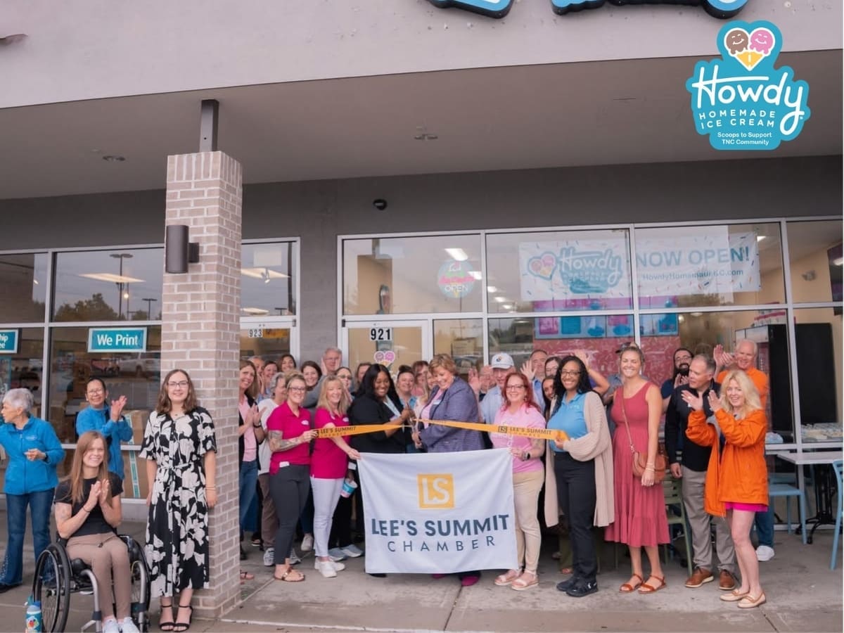 Howdy Homemade Ice Cream ribbon cutting with Lee's Summit, MO Chamber